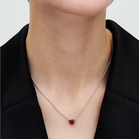 Red Heart Pendant Necklace – Silver Tone | Minimalist Romantic Jewelry - Picture 4 of 9